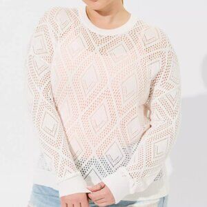 Torrid Pointelle Pullover Long Sleeve Sweater White - Size 1